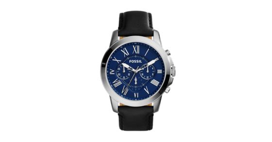 fossil grant chronograph black leather watch
