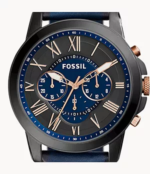Reloj Grant de piel en tono azul marino con cronógrafo