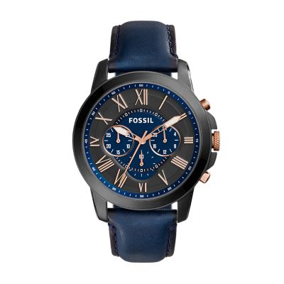 Reloj Grant de piel en tono azul marino con cronógrafo