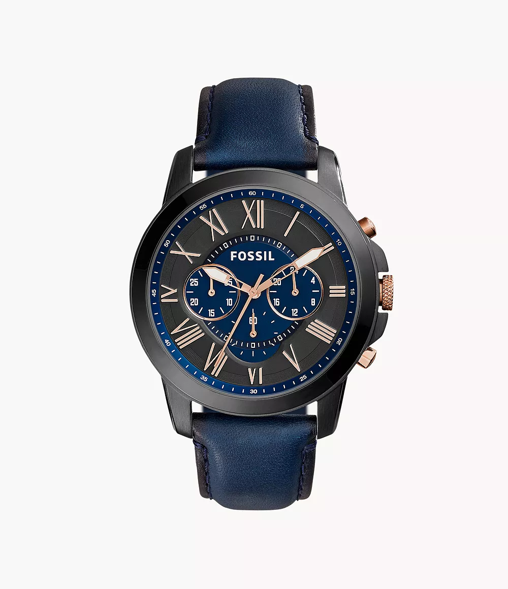 Grant Chronograph Navy Leather Watch - FS5061 - Fossil