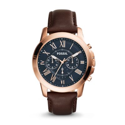 Grant Chronograph Navy Leather Watch - FS4835 - Fossil