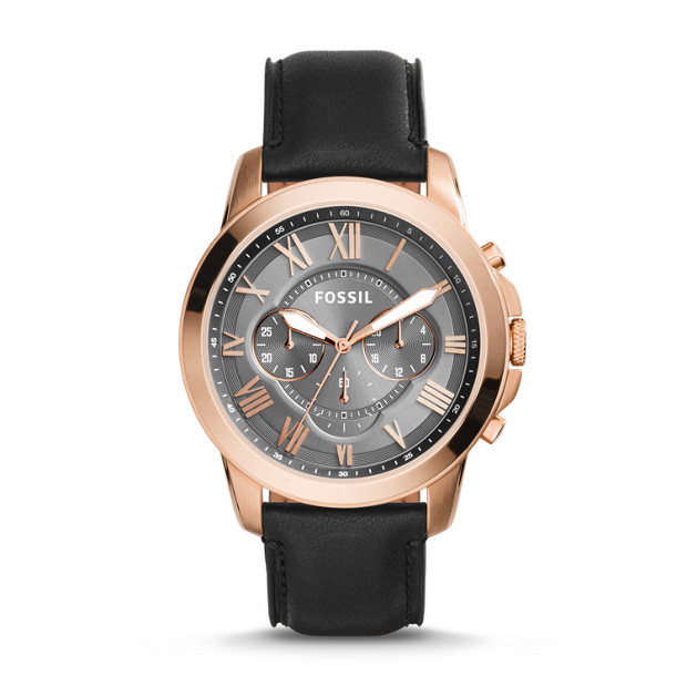 Grant Chronograph Black Leather Watch - Fossil