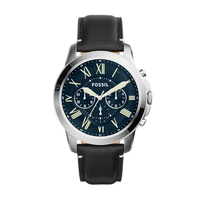 fossil grant chronograph black leather watch