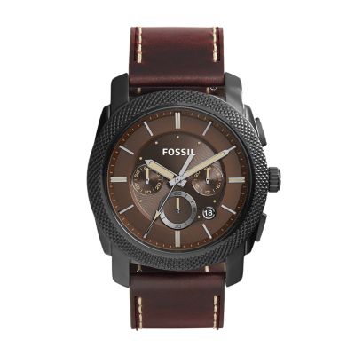 Machine Chronograph Dark Brown Leather Watch - Fossil