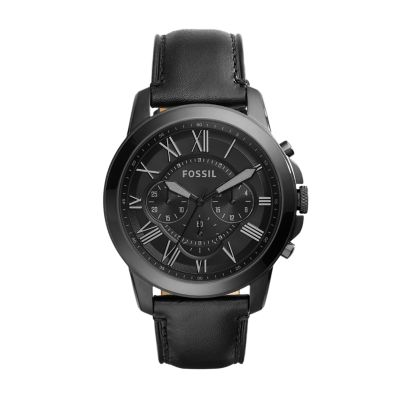 Grant Chronograph Black Leather Watch 