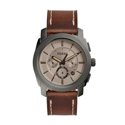 Machine Chronograph Brown Leather Watch - Fossil