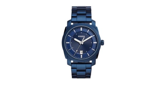 Machine Three-Hand Date Blue-Tone Stainless Steel Watch - Fossil