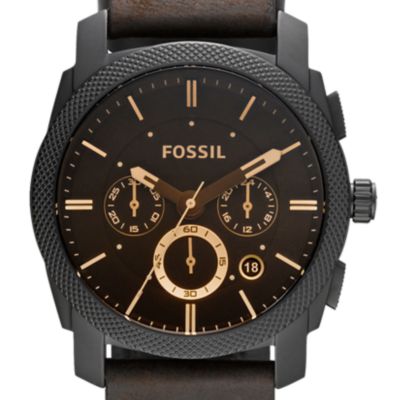 Coffret cadeau avec montre chronographe Machine en cuir brun foncé et bracelet