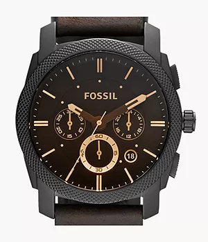 Coffret-cadeau avec montre chronographe Machine en cuir brun foncé et bracelet