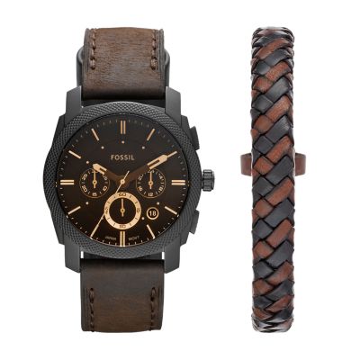 dark brown leather strap watch