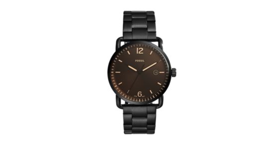 The Commuter Three-Hand Date Black Stainless Steel Watch - Fossil