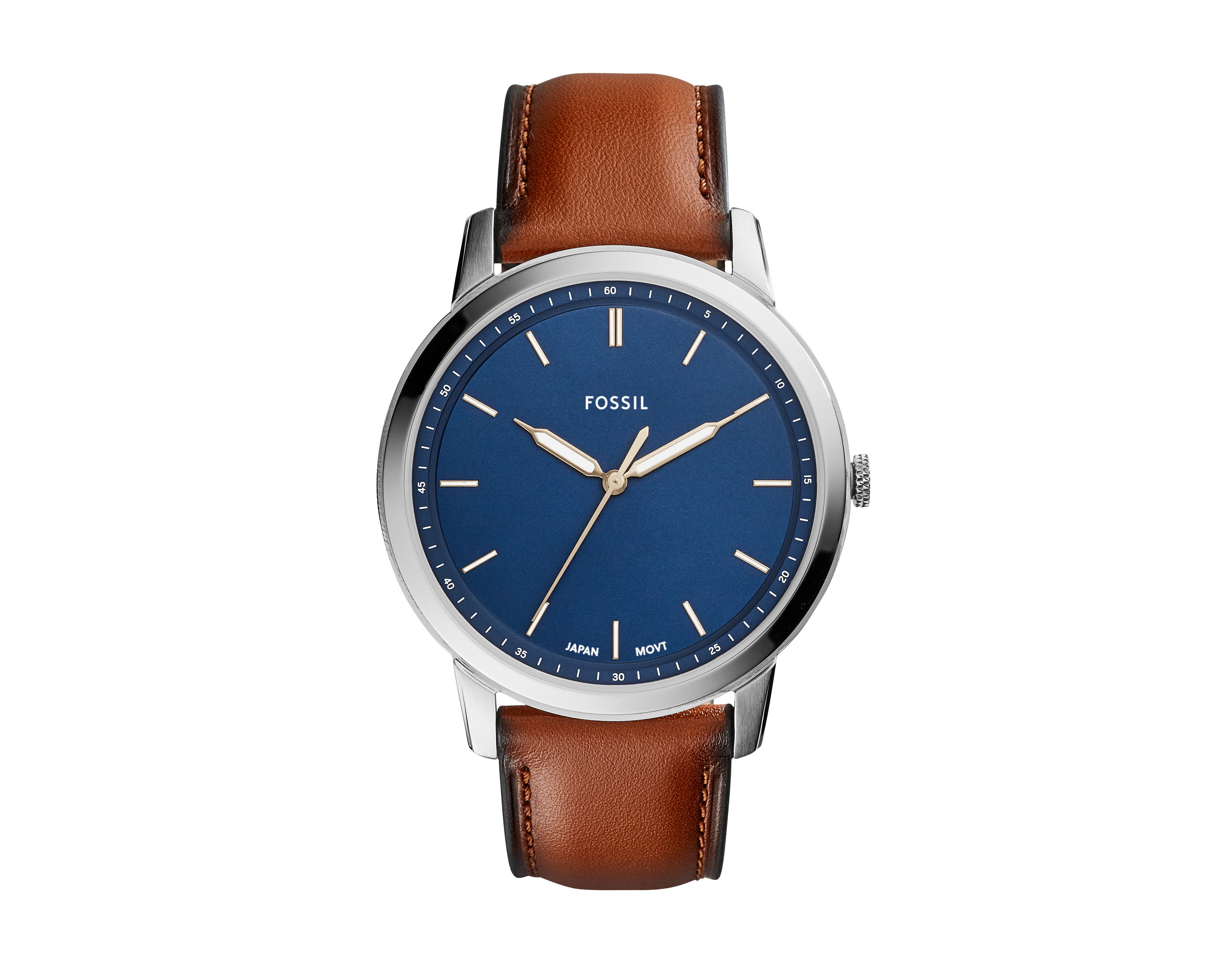 Minimalist 44mm Three-Hand Light Brown Leather Watch