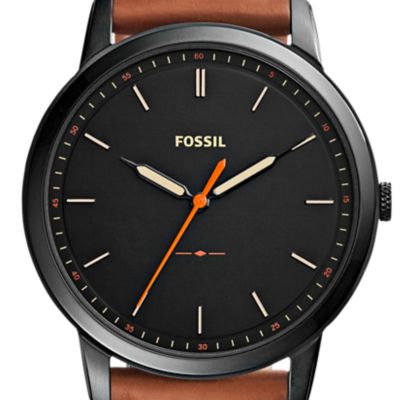 Montre La Minimaliste extra-plate à trois aiguilles en cuir brun clair