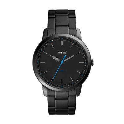 The Minimalist Slim Three Hand Black Stainless Steel Watch FS5308 Fossil