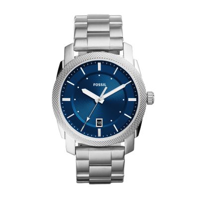 Machine Three-Hand Date Stainless Steel Watch - Fossil