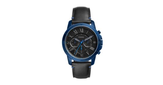 fossil grant chronograph black leather watch