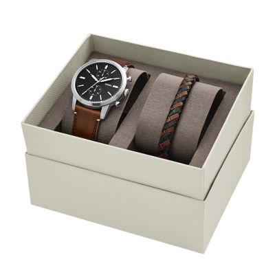 Townsman 44 mm Chronograph Brown Leather Watch and Jewellery Box