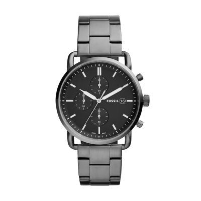 Fossil men's commuter stainless store steel and leather hybrid smartwatch