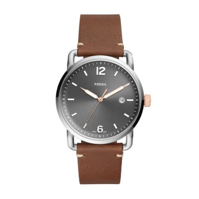 Commuter Three Hand Date Light Brown Leather Watch