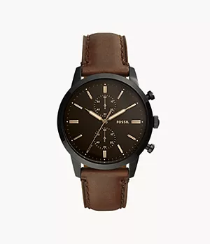 Montre chronographe Townsman de 44 mm en cuir brun