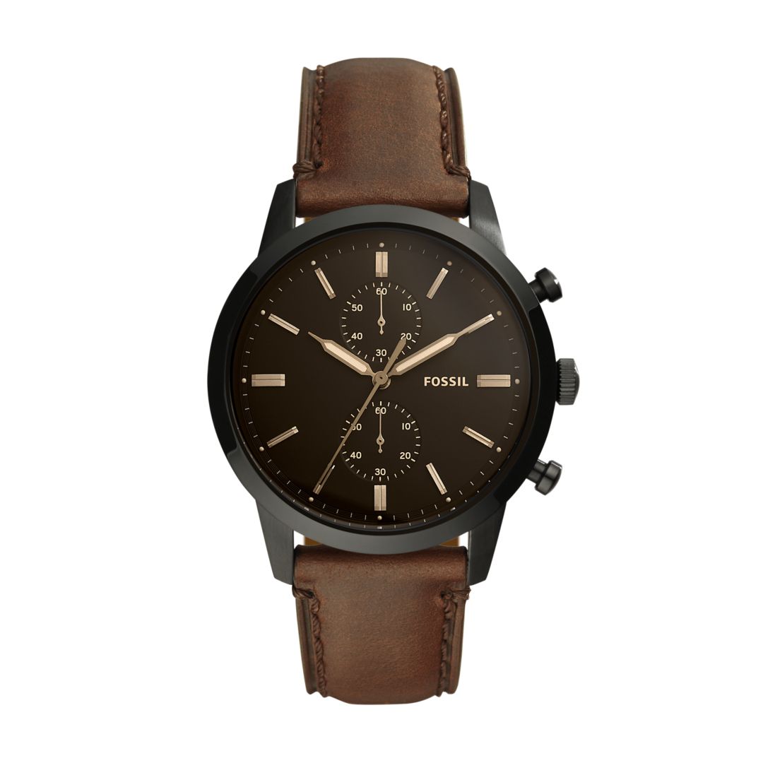 Fossil Men's Townsman 44Mm Chronograph Leather Watch - Brown