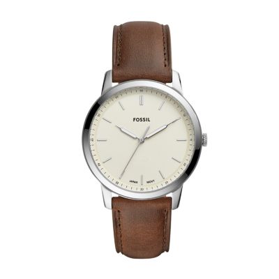 Reloj The Minimalist de piel marrón y con tres agujas