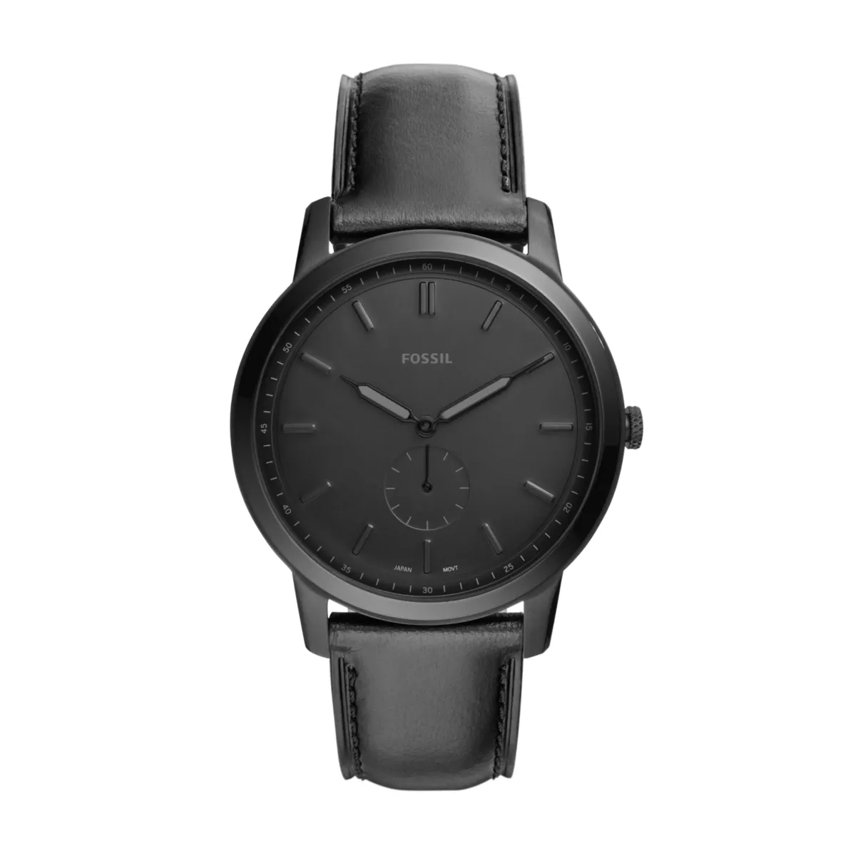 Minimalist 44mm Two-Hand Black Leather Watch