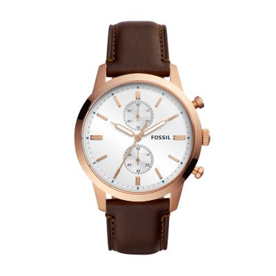 Townsman 44mm Chronograph Brown Leather Watch FS5437 Fossil