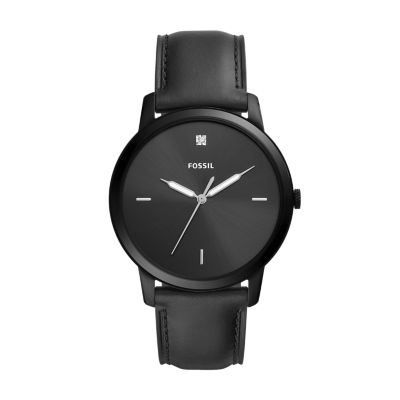 The Minimalist Carbon Series Three Hand Black Leather Watch