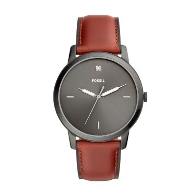 The Minimalist Carbon Series Three Hand Smokey Amber Leather Watch