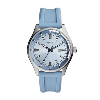 Belmar Three Hand Date Pale Blue Silicone Watch FS5537 Fossil