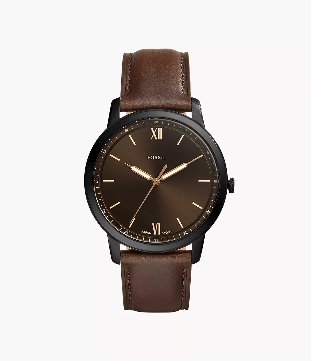 Minimalist Three-Hand Brown Leather Watch jewelry
