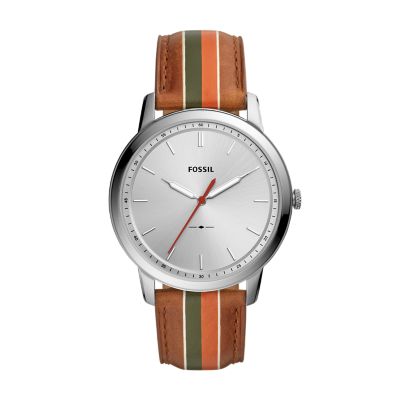 Minimalist Three-Hand Striped Tan Leather Watch - FS5553 - Fossil