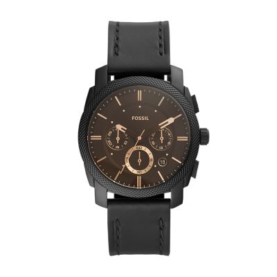 Machine Chronograph Black Leather Watch FS5586 Fossil