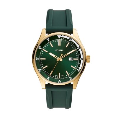 Belmar Three-Hand Date Dark Green Silicone Watch - Fossil