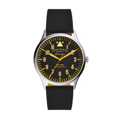 Forrester Three Hand Black Silicone Watch