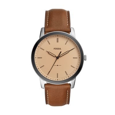 fossil minimalist three hand striped tan leather