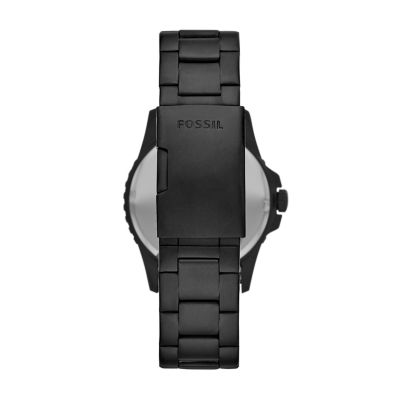 FB 01 Three Hand Date Black Stainless Steel Watch FS5659 Fossil