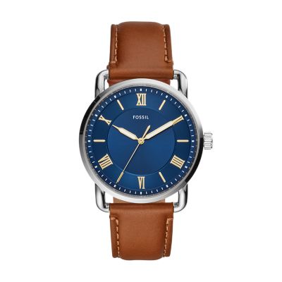 Reloj Copeland de 42 mm de piel marrón con tres agujas