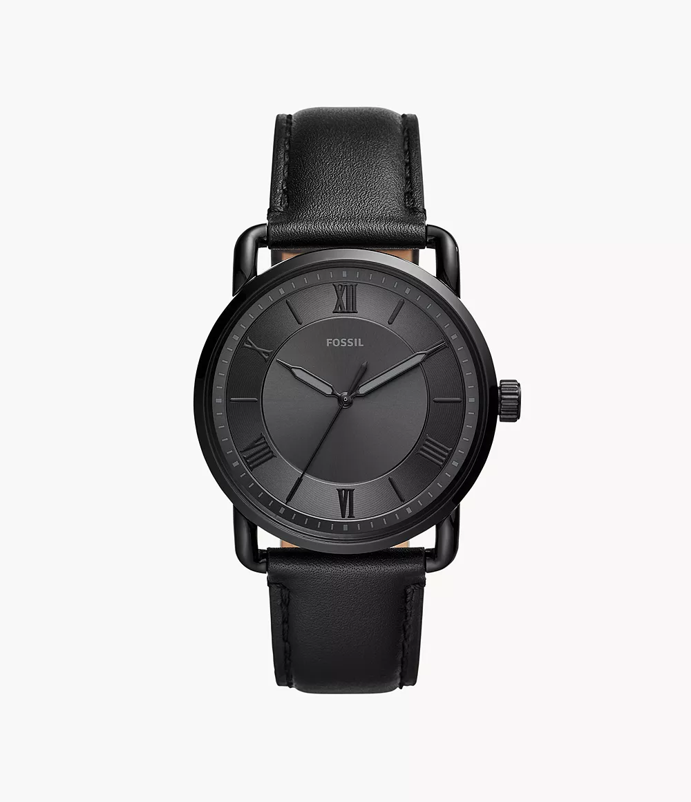 Copeland 42Mm Three-Hand Black Leather Watch jewelry
