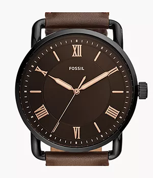 Reloj Copeland de 42 mm con tres agujas, piel marrón