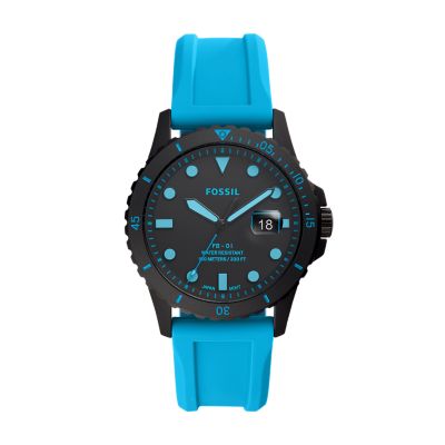 FB 01 Three Hand Date Neon Blue Silicone Watch FS5682 Fossil