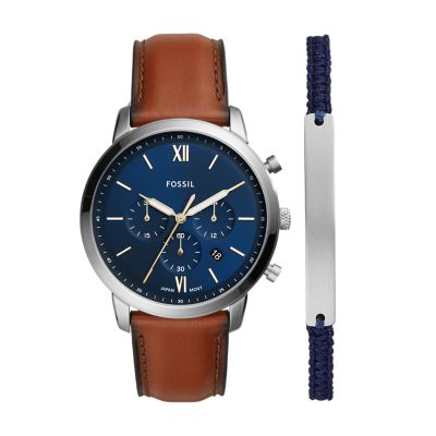 Coffret montre Neutra chronographe en cuir, brun, et bracelet