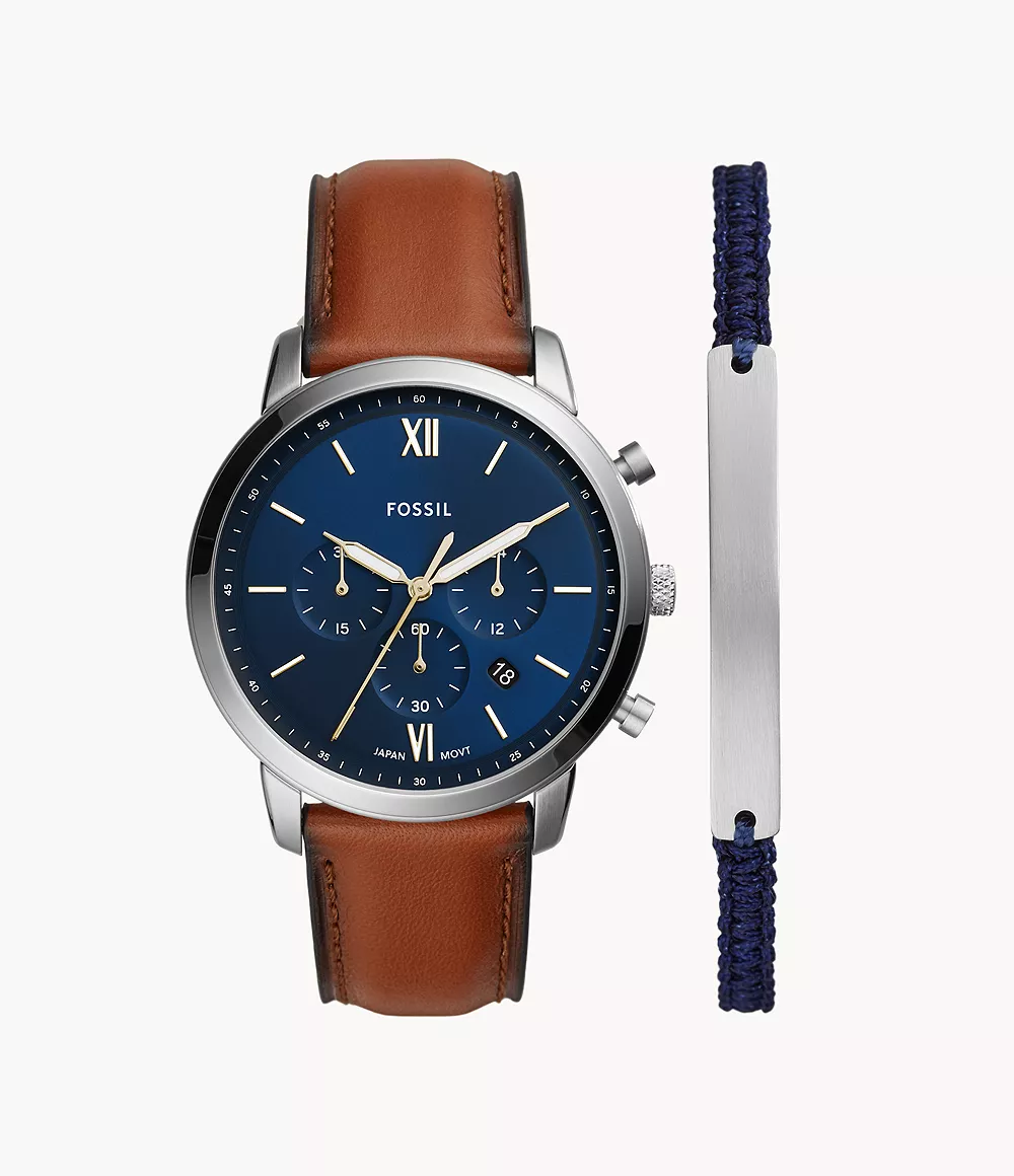 Neutra Chronograph Luggage Leather Watch And Bracelet Set
