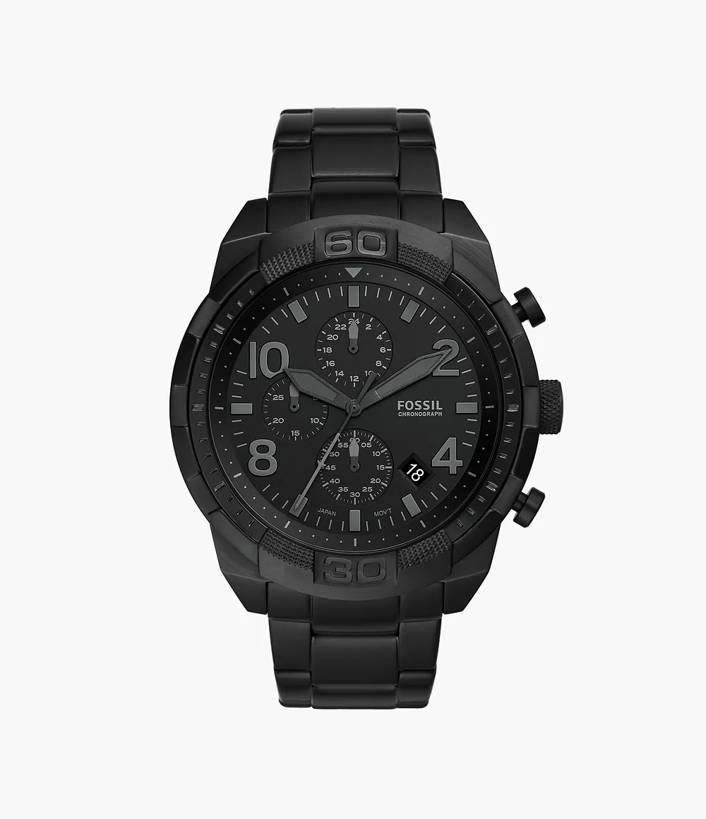 Bronson Chronograph Black Stainless Steel Watch - FS5712 - Fossil