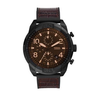 Bronson Chronograph Brown Croco Leather Watch - FS5713 - Fossil