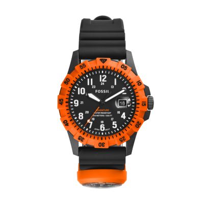 FB-Adventure Three-Hand Date Black Silicone Watch - FS5733 - Fossil