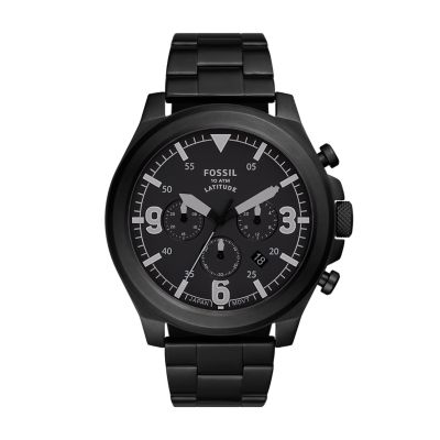 Latitude Chronograph Black Stainless Steel Watch FS5754 Fossil