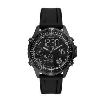 Garrett analogue-Digital Black Silicone Watch - FS5775 - Fossil