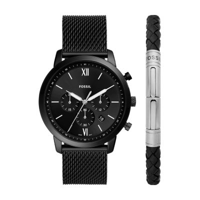 Neutra Chronograph Black Stainless Steel Mesh Watch and Bracelet Box Set -  FS5786SET - Fossil